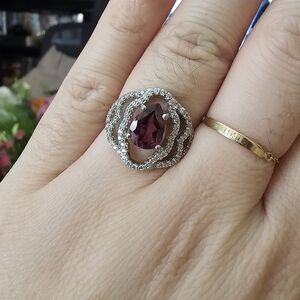 Rhodilite Garnet Pear Statement Halo Ring Size 6.5